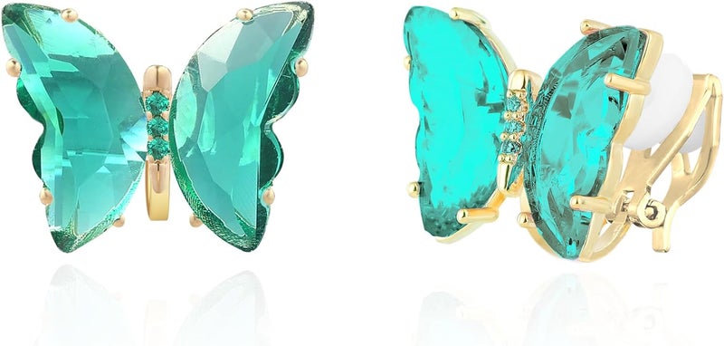 YOQUCOL Butterfly Shape Crystal Clip On Earrings Non Pierced Golden Stud for Women - Image 1